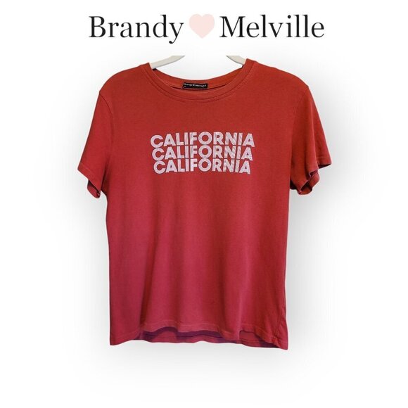 Brandy Melville Tops - Brandy Melville s/s red/white vintage lettering California logo t-shirt size S/M